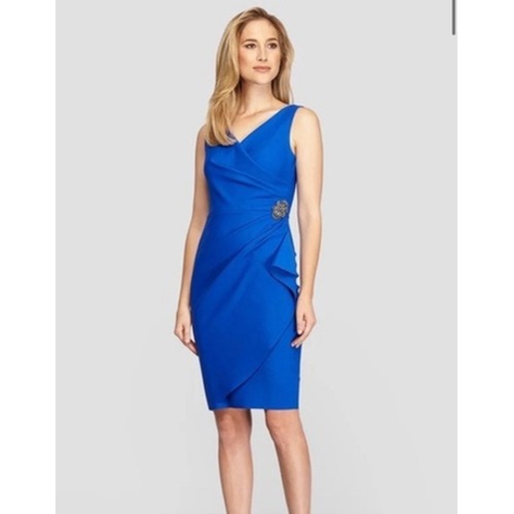 Alex Evenings Royal Blue Faux Wrap Embellished V-Neck Cocktail Dress 6